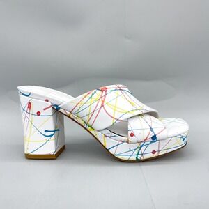 Charlotte Stone Womens 7 Sandals Shoes Splatter Paint‎ Platform Block Heel Mules